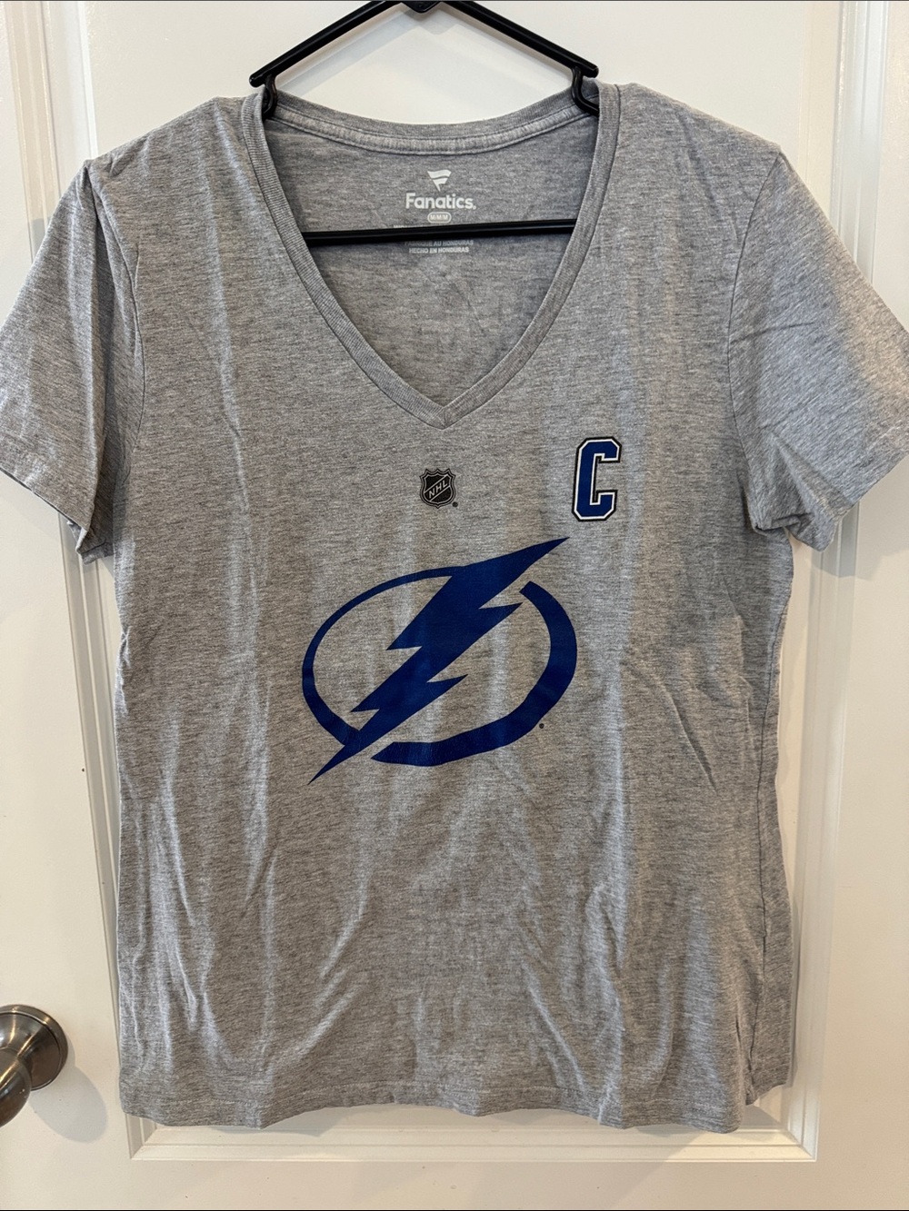 Fanatics Grey Tampa Bay Lightning V-Neck with Blue Logo Stamkos 91